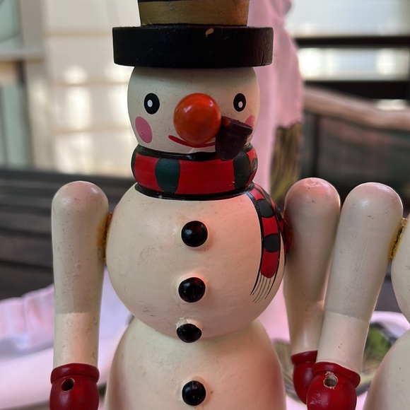 Christmas Candle Sticks Snowmen Painted Wood - Picture 10 of 13